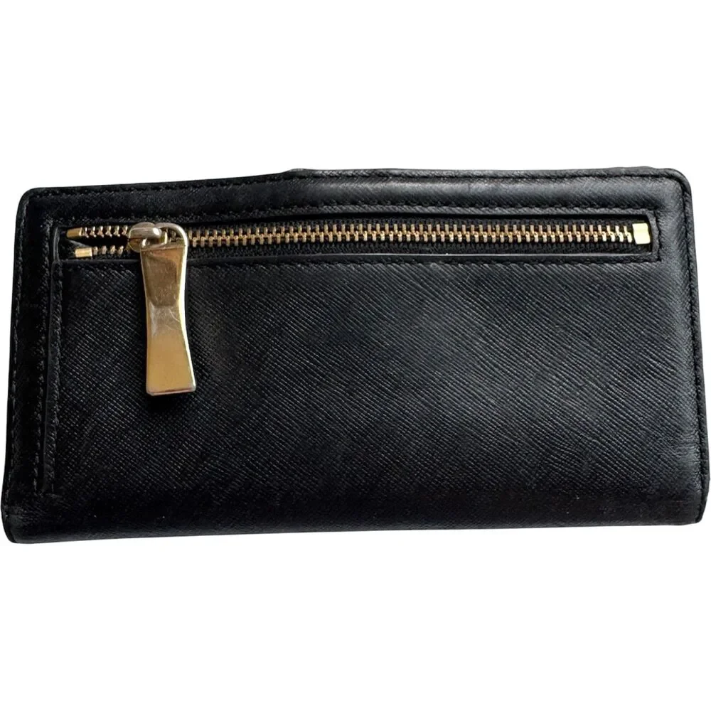 Kate Spade New York Large Slim Bifold Black Saffiano Leather Gold Hardware